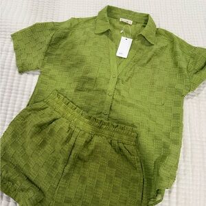 Green Textured Shirt and Shorts Set